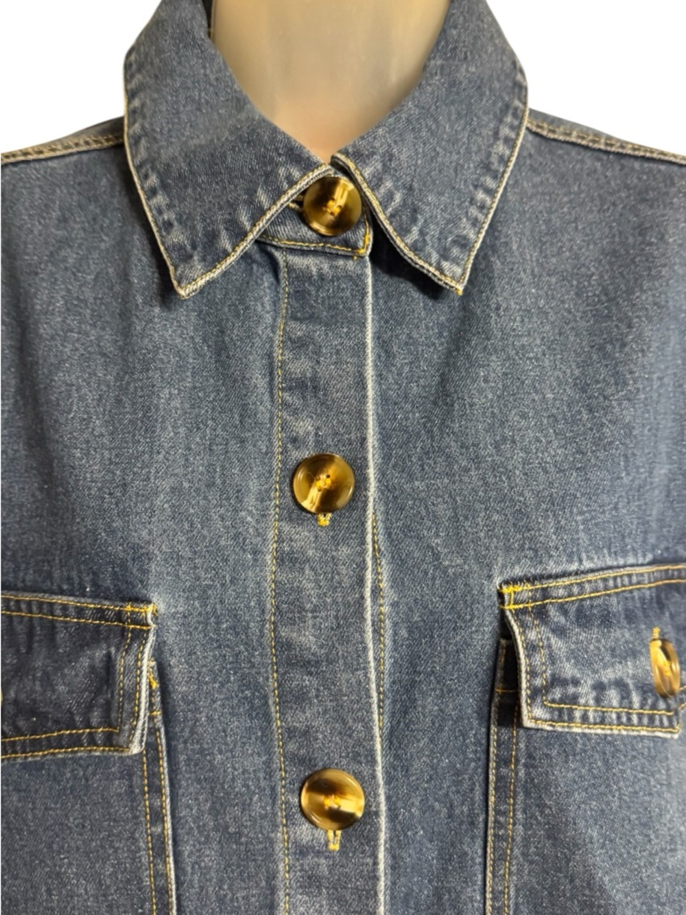 Blue Denim Short Sleeve Button-Down Shirt  XLARGE    #11 - Picture 2 of 8